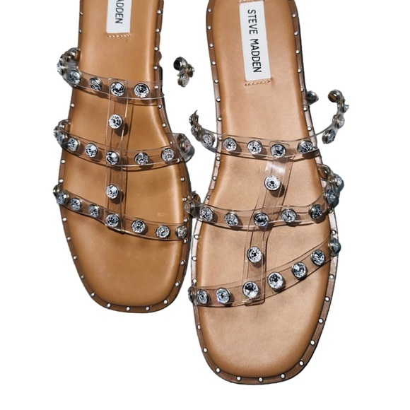 Steve Madden Lyna Clear Faux Crystal Flat Sandals - Picture 2 of 10